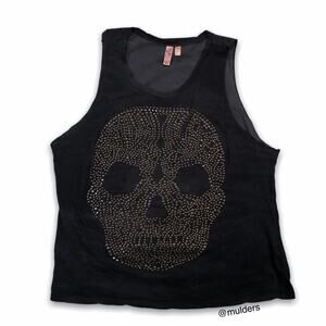 Dolled up by F.A.N.G Studded Skull Goth Punk Emo Tank Top Medium (Juniors)